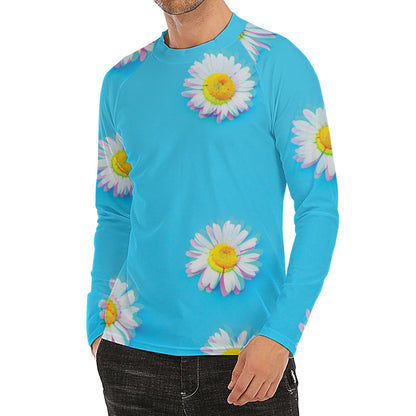 Glitch Daisy Flower Print Men's Long Sleeve Rash Guard