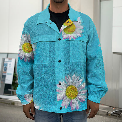 Glitch Daisy Flower Print Men's Shirt Jacket