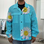 Glitch Daisy Flower Print Men's Shirt Jacket