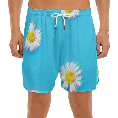 Glitch Daisy Flower Print Men's Split Running Shorts