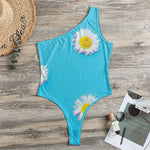 Glitch Daisy Flower Print One Shoulder Bodysuit