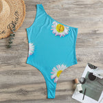 Glitch Daisy Flower Print One Shoulder Bodysuit