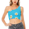 Glitch Daisy Flower Print One Shoulder Crop Top