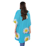 Glitch Daisy Flower Print Open Front Beach Cover Up
