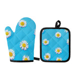 Glitch Daisy Flower Print Oven Mitt And Pot Holder Set