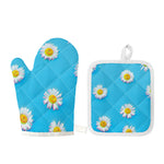 Glitch Daisy Flower Print Oven Mitt And Pot Holder Set