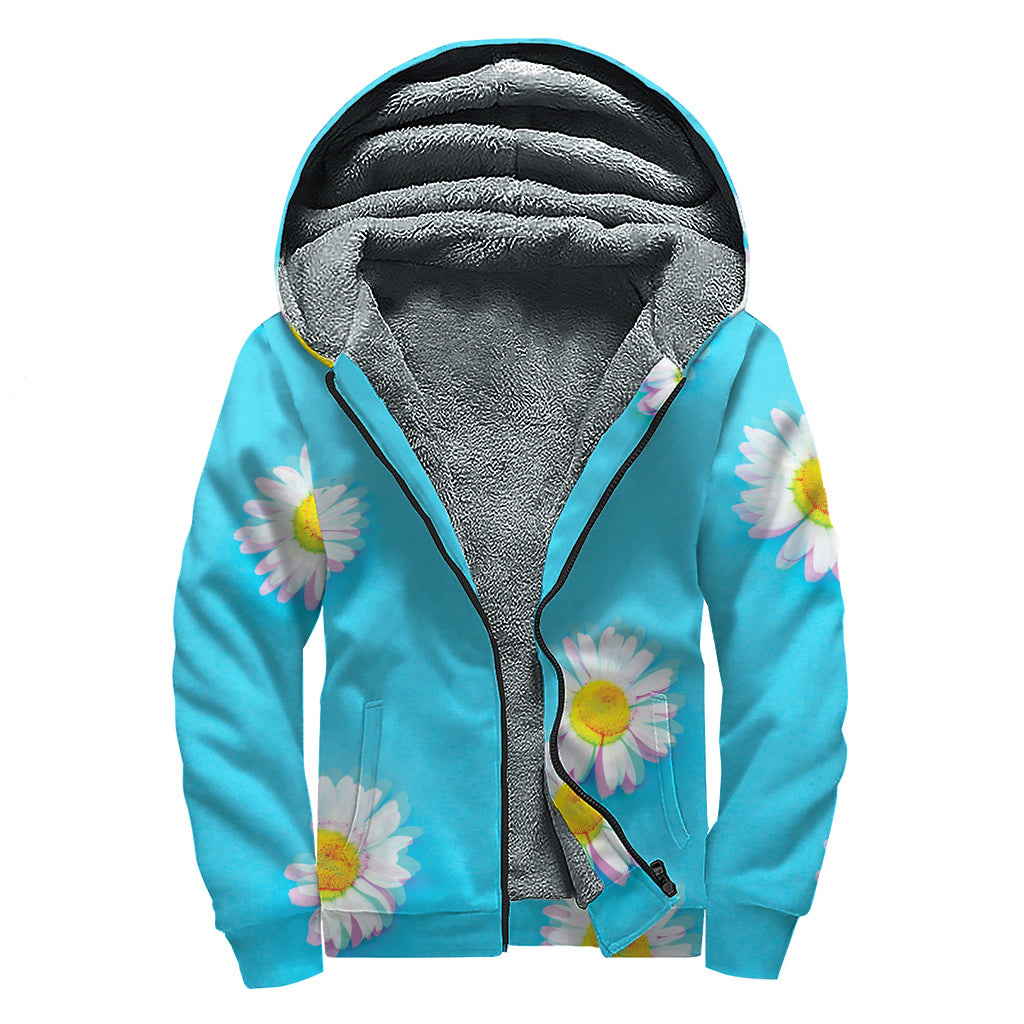 Glitch Daisy Flower Print Sherpa Lined Zip Up Hoodie