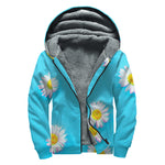 Glitch Daisy Flower Print Sherpa Lined Zip Up Hoodie