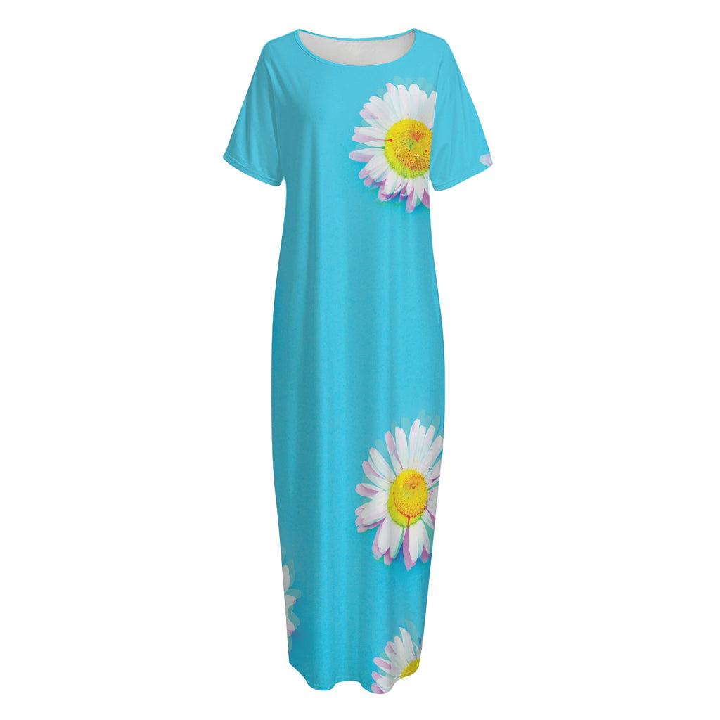 Glitch Daisy Flower Print Short Sleeve Long Nightdress