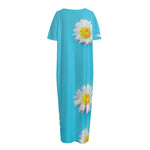 Glitch Daisy Flower Print Short Sleeve Long Nightdress