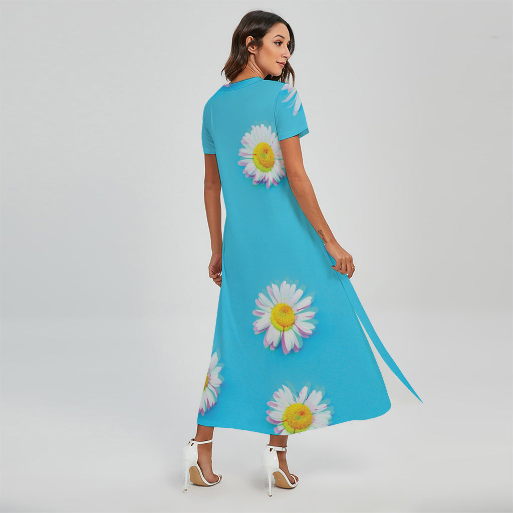 Glitch Daisy Flower Print Short Sleeve Maxi Dress