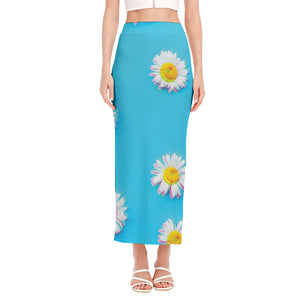 Glitch Daisy Flower Print Side Slit Maxi Skirt