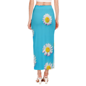 Glitch Daisy Flower Print Side Slit Maxi Skirt