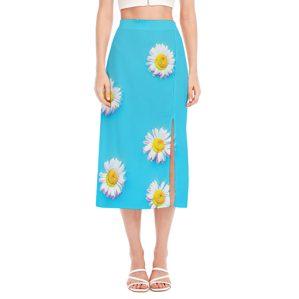 Glitch Daisy Flower Print Side Slit Midi Skirt