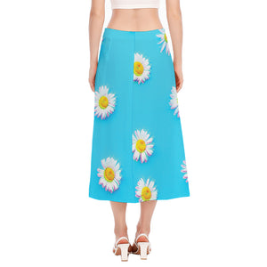 Glitch Daisy Flower Print Side Slit Midi Skirt