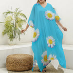 Glitch Daisy Flower Print Silk V-Neck Kaftan Dress