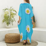 Glitch Daisy Flower Print Silk V-Neck Kaftan Dress