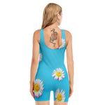 Glitch Daisy Flower Print Sleeveless One Piece Swimsuit