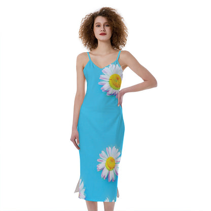Glitch Daisy Flower Print Slim Fit Midi Cami Dress