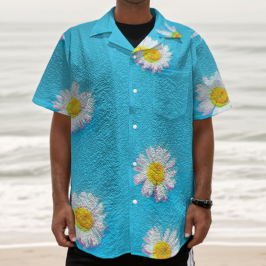 Glitch Daisy Flower Print Textured Short Sleeve Shirt