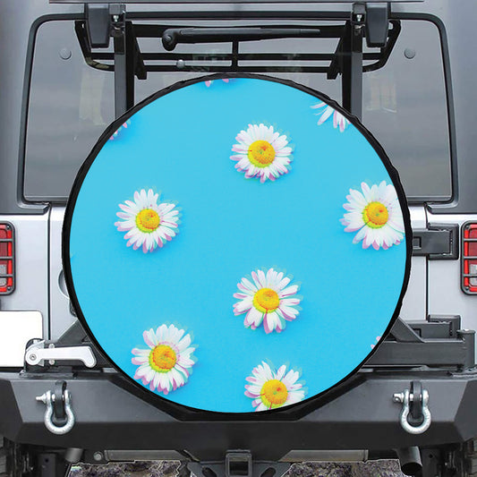 Glitch Daisy Flower Print Tire Cover
