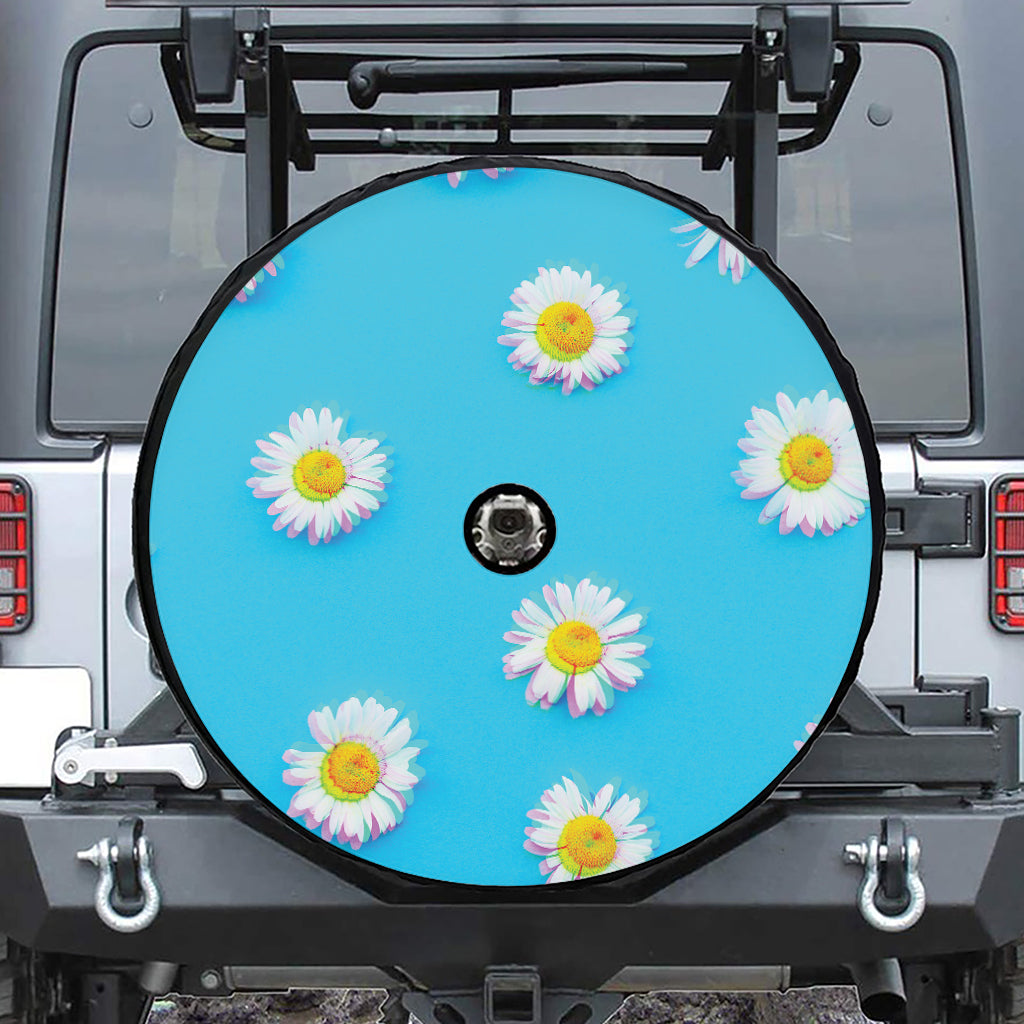 Glitch Daisy Flower Print Tire Cover With Camera Hole