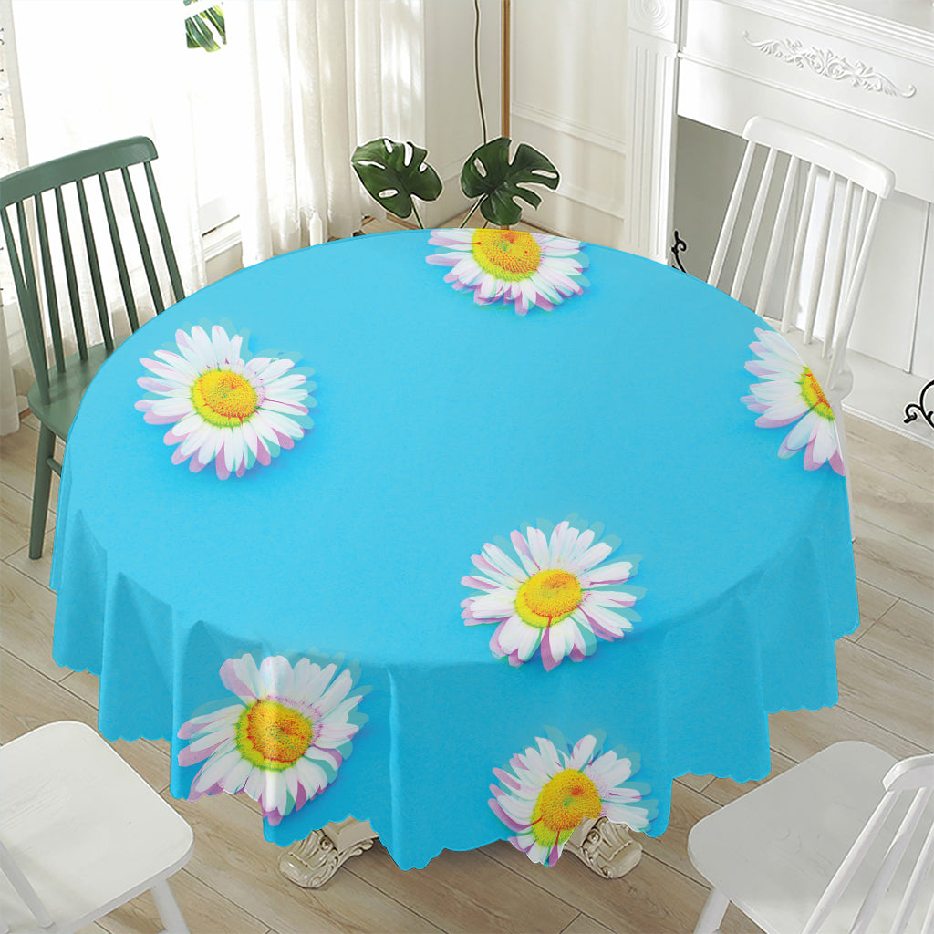Glitch Daisy Flower Print Waterproof Round Tablecloth