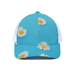 Glitch Daisy Flower Print White Mesh Trucker Cap