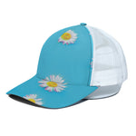 Glitch Daisy Flower Print White Mesh Trucker Cap