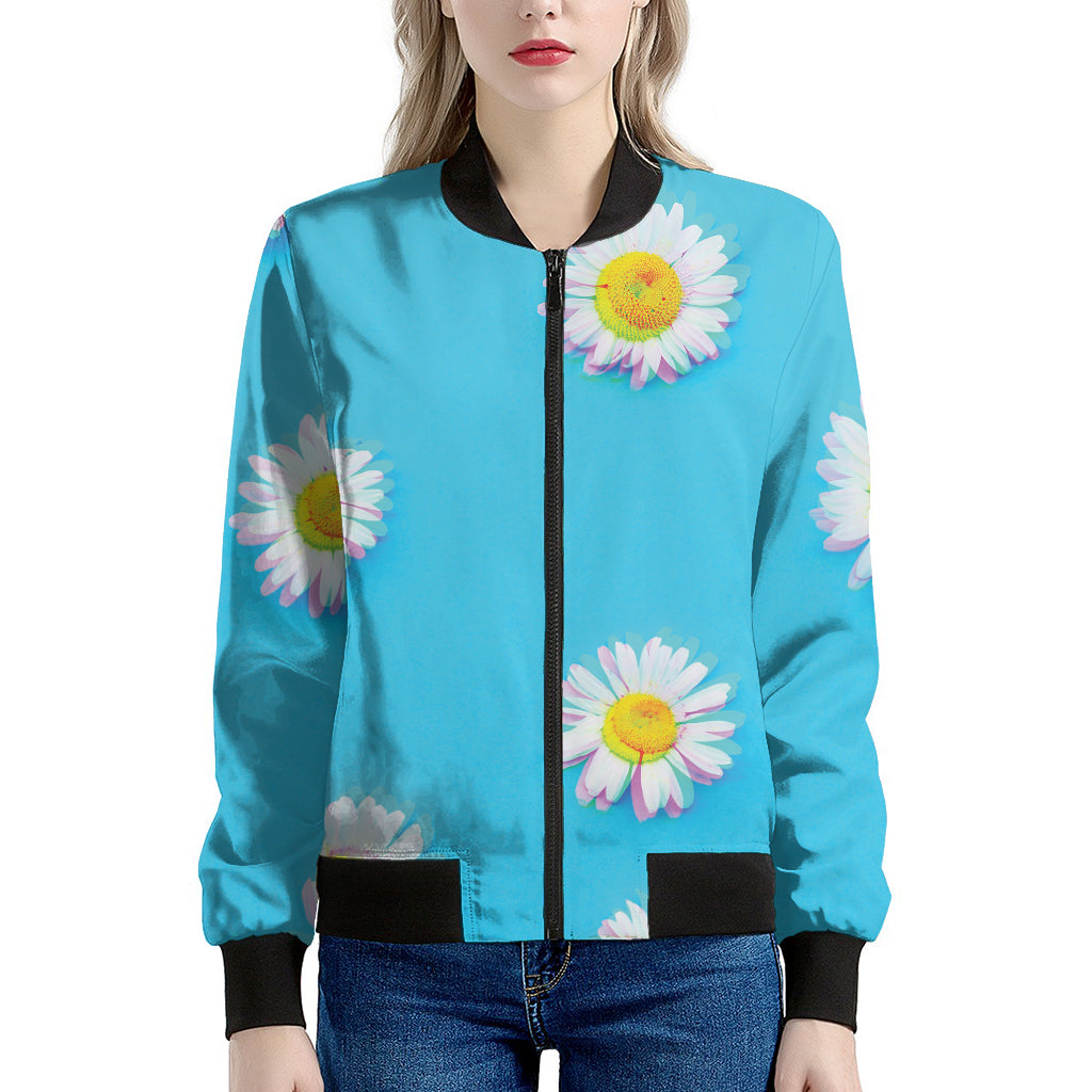 Glitch Daisy Flower Print Women's Bomber Jacket