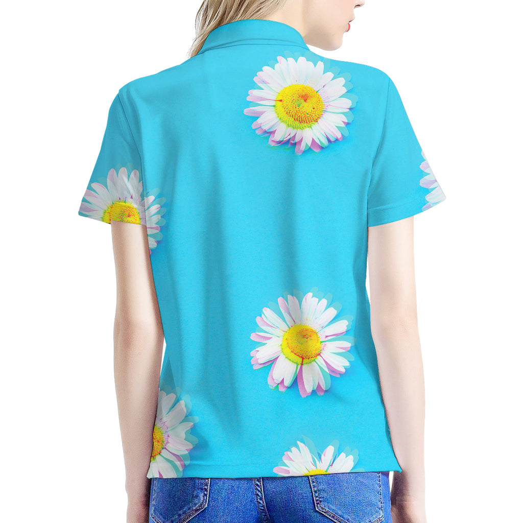 Glitch Daisy Flower Print Women's Polo Shirt