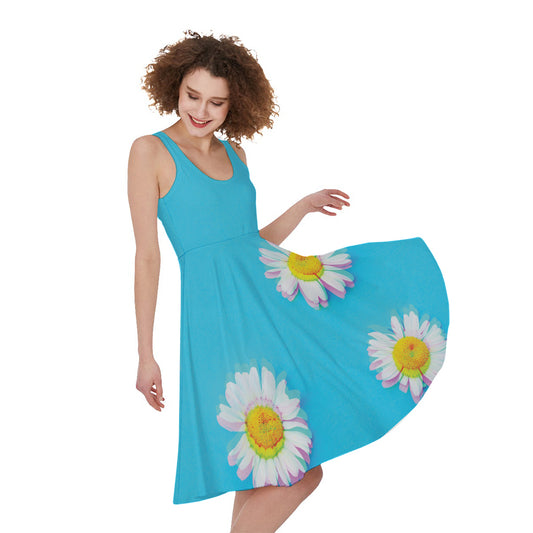 Glitch Daisy Flower Print Women's Sleeveless Dress