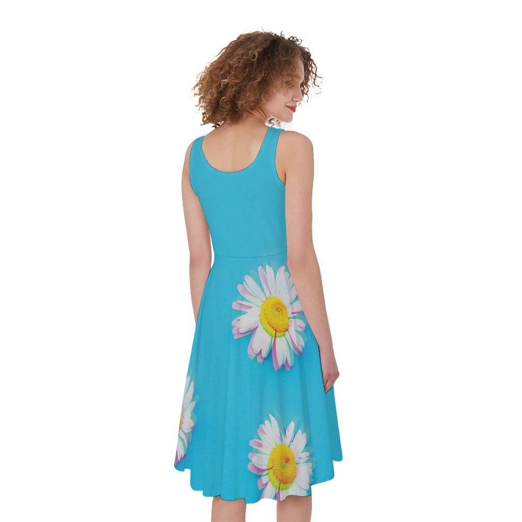 Glitch Daisy Flower Print Women's Sleeveless Dress
