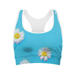 Glitch Daisy Flower Print Women's Sports Bra