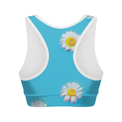 Glitch Daisy Flower Print Women's Sports Bra