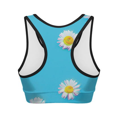 Glitch Daisy Flower Print Women's Sports Bra