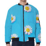 Glitch Daisy Flower Print Zip Sleeve Bomber Jacket