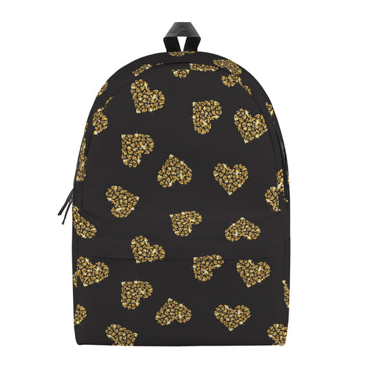 Glitter Gold Heart Pattern Print (NOT Real Glitter) Backpack