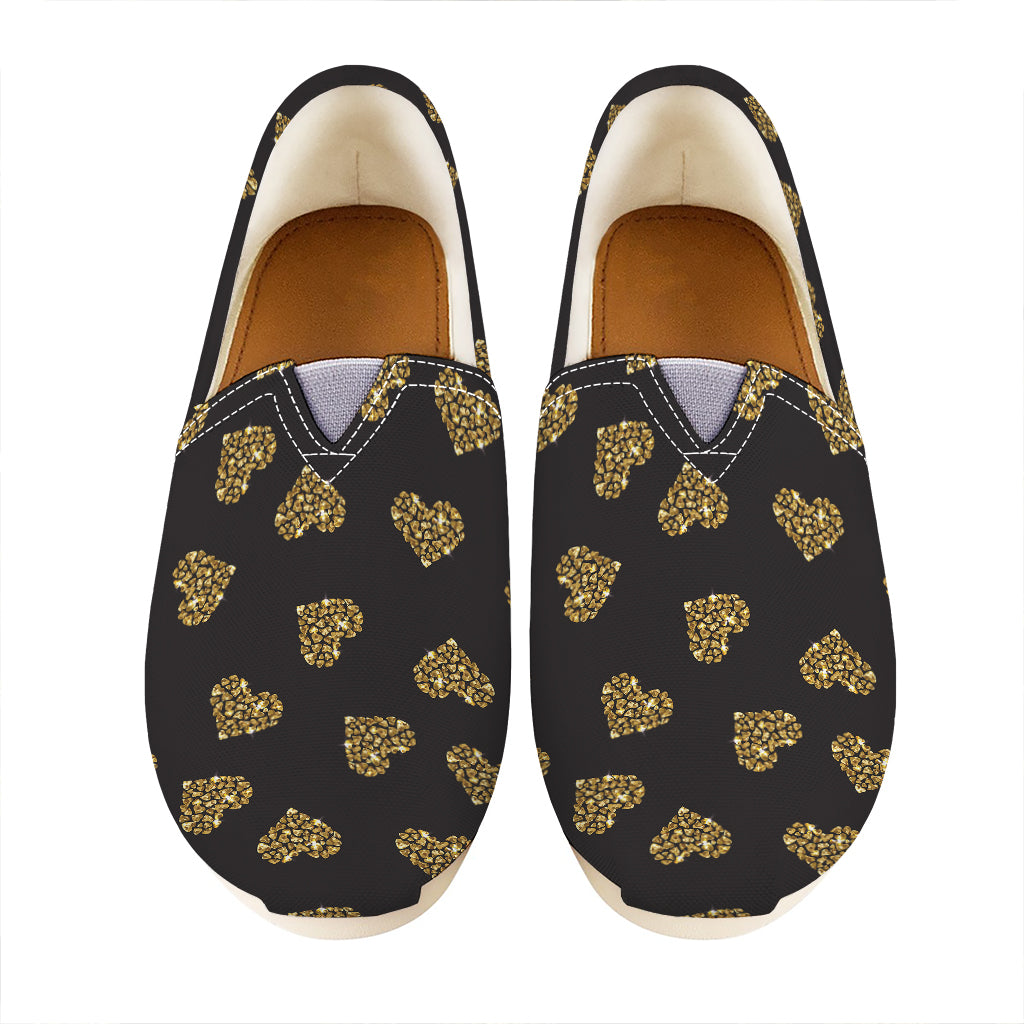 Glitter Gold Heart Pattern Print (NOT Real Glitter) Casual Shoes