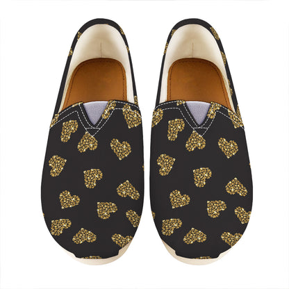 Glitter Gold Heart Pattern Print (NOT Real Glitter) Casual Shoes