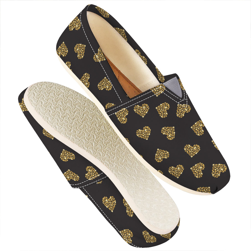 Glitter Gold Heart Pattern Print (NOT Real Glitter) Casual Shoes