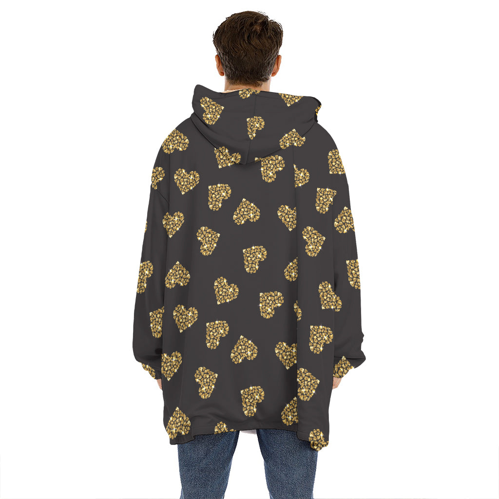 Glitter Gold Heart Pattern Print (NOT Real Glitter) Hoodie Blanket