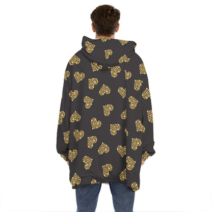 Glitter Gold Heart Pattern Print (NOT Real Glitter) Hoodie Blanket