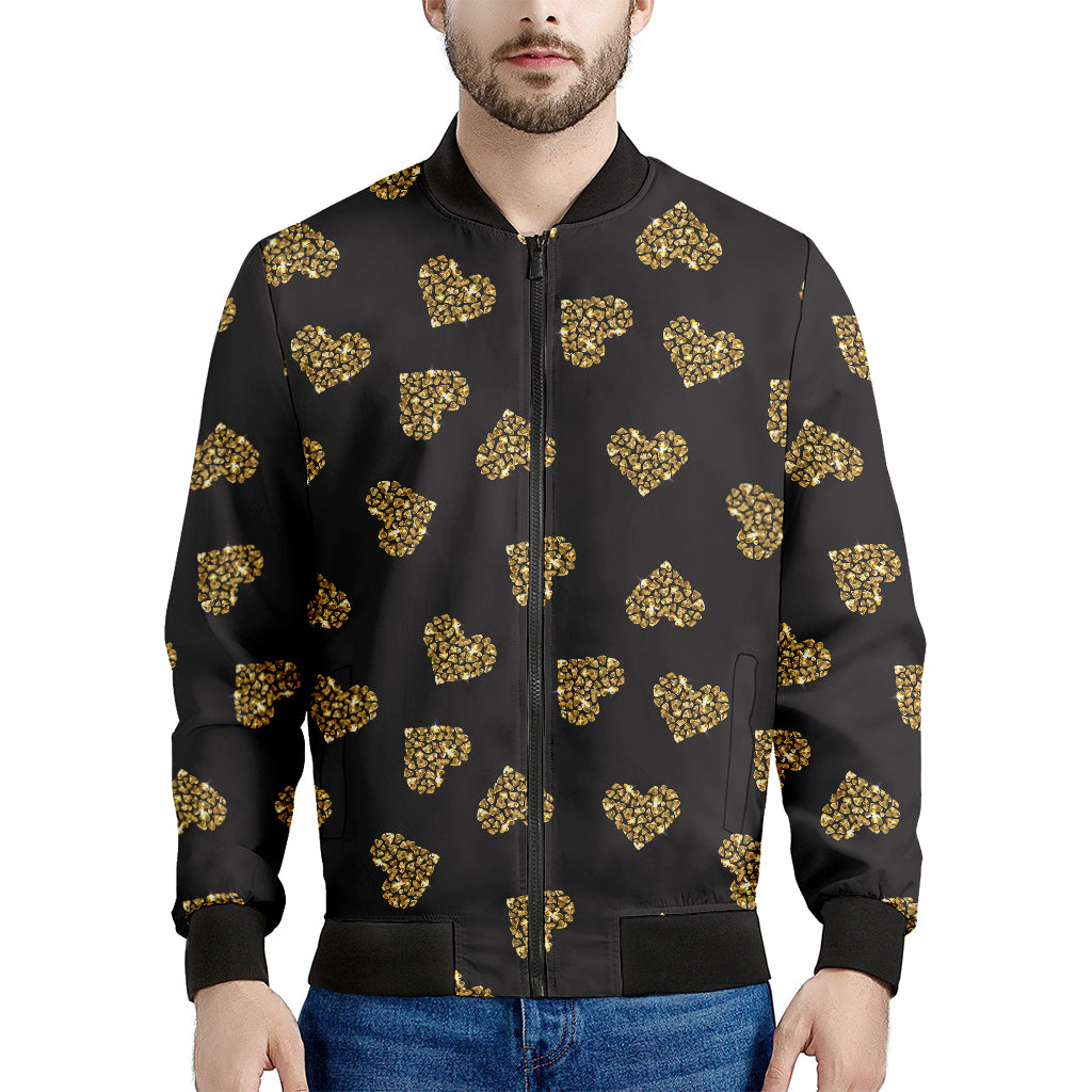 Glitter Gold Heart Pattern Print (NOT Real Glitter) Men's Bomber Jacket