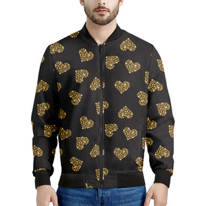 Glitter Gold Heart Pattern Print (NOT Real Glitter) Men's Bomber Jacket