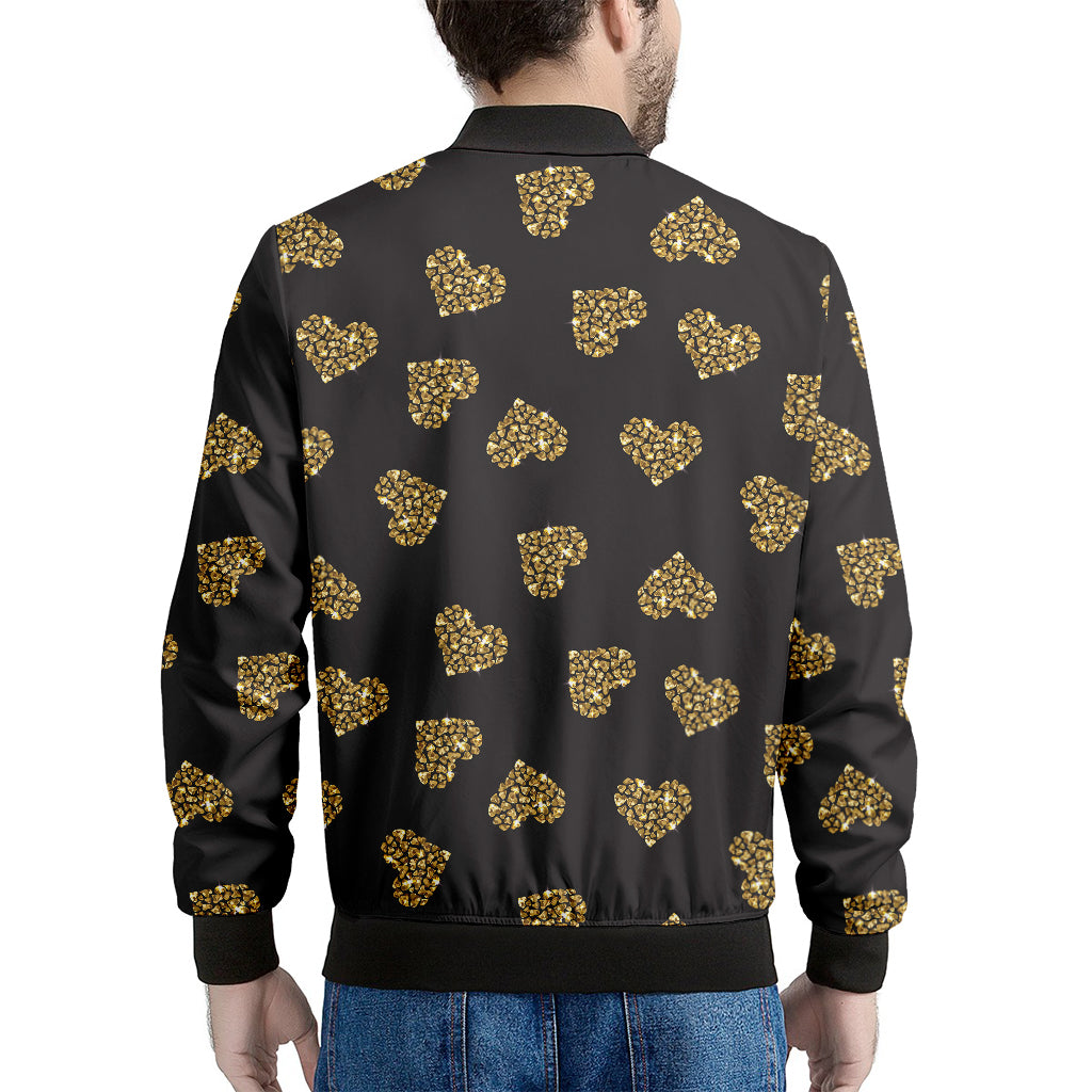 Glitter Gold Heart Pattern Print (NOT Real Glitter) Men's Bomber Jacket