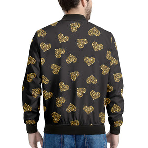 Glitter Gold Heart Pattern Print (NOT Real Glitter) Men's Bomber Jacket