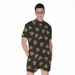 Glitter Gold Heart Pattern Print (NOT Real Glitter) Men's Rompers