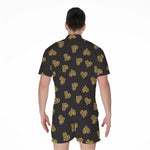 Glitter Gold Heart Pattern Print (NOT Real Glitter) Men's Rompers