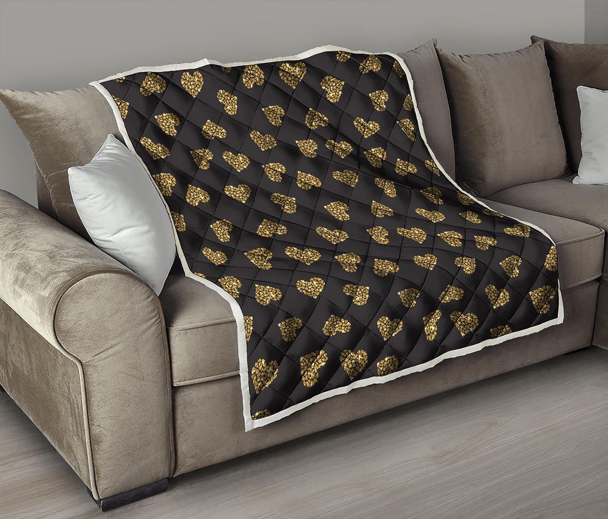 Gold Heart (NOT Real) Glitter Print Quilt